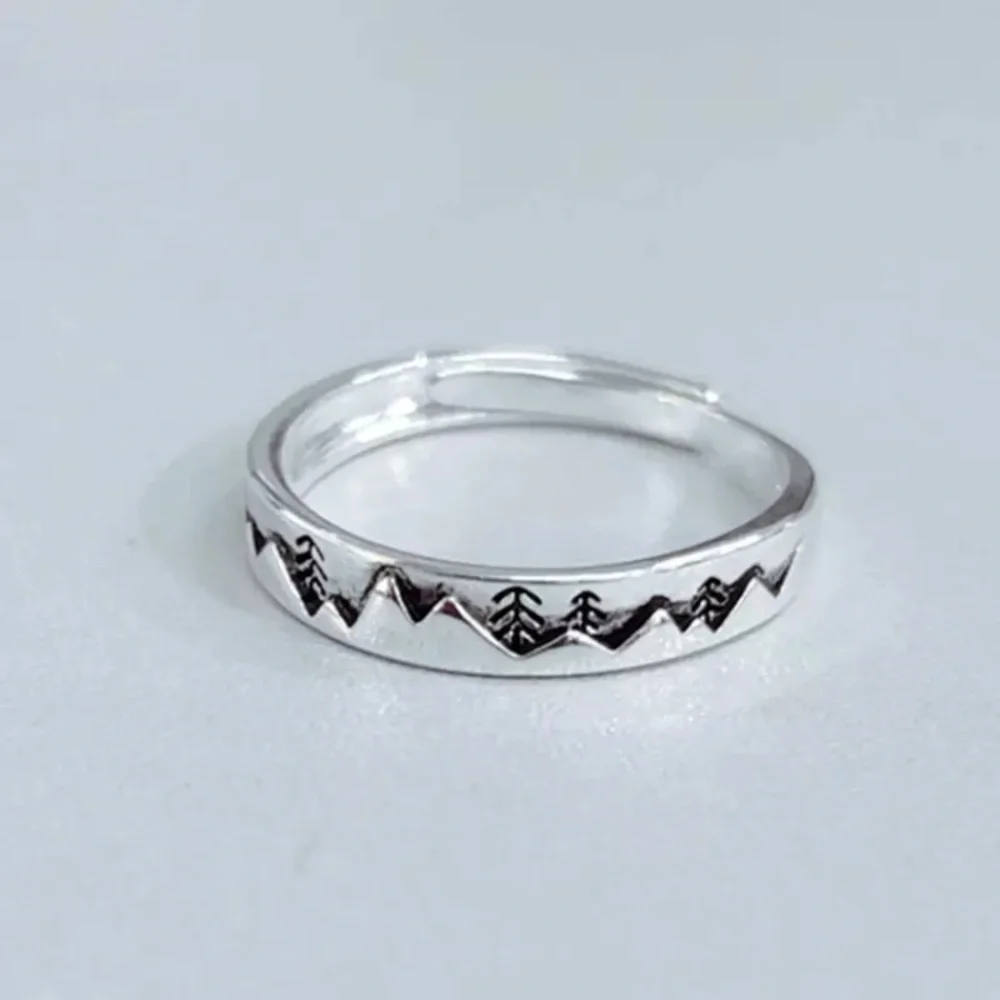 “Moving Mountains” Engraved Adventure Outdoors Forest Trees Silver Antique Ring